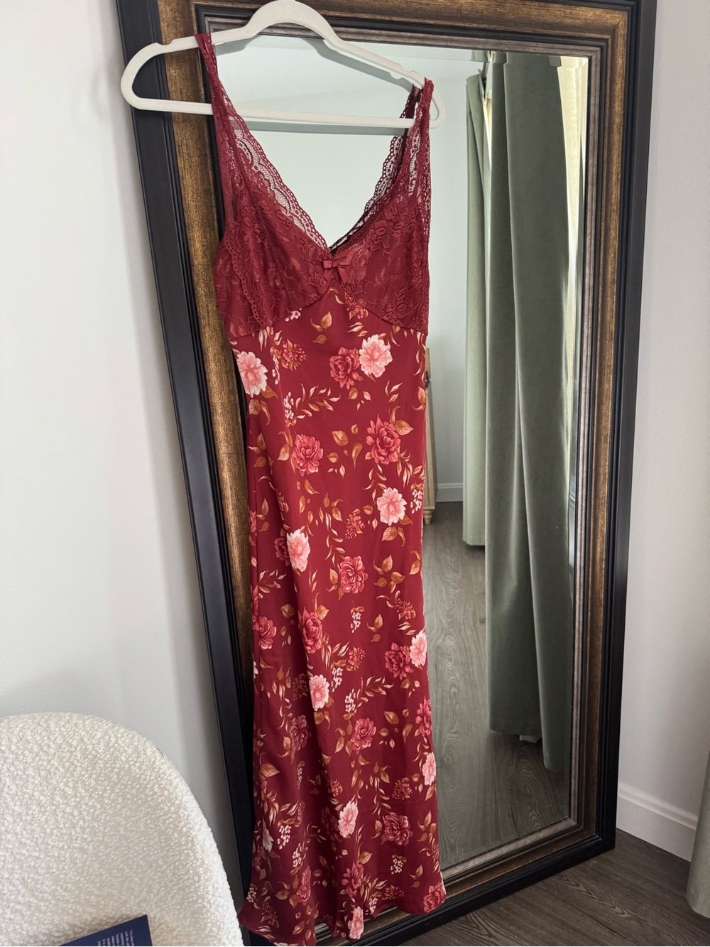 Francesca's Collections Red Lace Floral Slip Dress